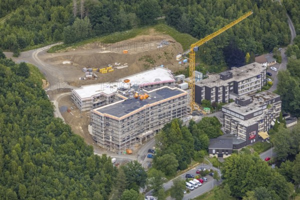 Aerial view, construction site St. Josefsheim, new construction Caritas Centre Wenden, Wenden,