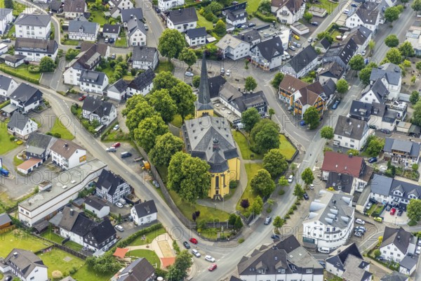 Aerial view, catholic church St. Severin, Wenden, Sauerland, North Rhine-Westphalia, Germany, place