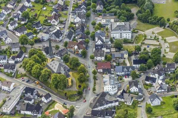 Aerial view, catholic church St. Severin and Rahaus, Wenden, Sauerland, North Rhine-Westphalia,