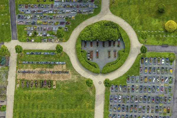 Aerial view, cemetery with circular route, parish of Wenden, Wenden, Sauerland, North
