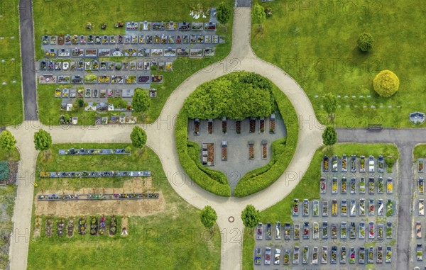 Aerial view, cemetery with circular route, parish of Wenden, Wenden, Sauerland, North