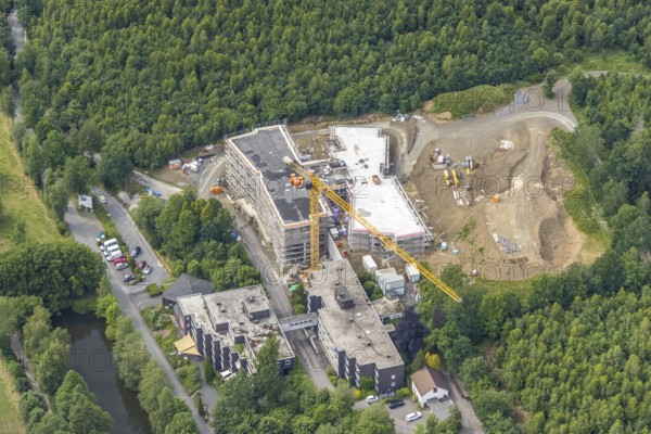 Aerial view, construction site St. Josefsheim, new construction Caritas Centre Wenden, Wenden,