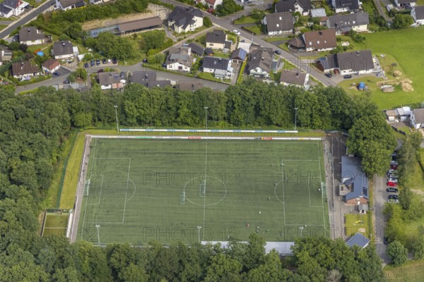 Aerial view, sports field Am Winterhagen in Altenhof, Wenden, Sauerland, North Rhine-Westphalia,