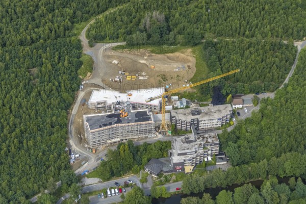 Aerial view, construction site St. Josefsheim, new construction Caritas Centre Wenden, Wenden,