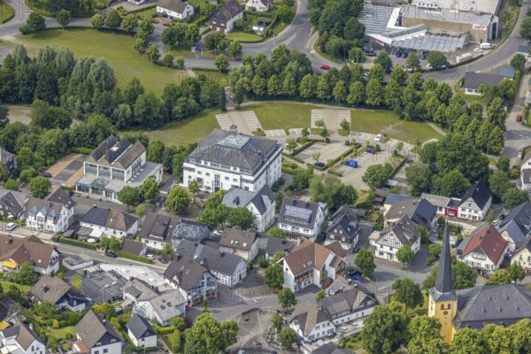 Aerial view, town hall, Wenden, Sauerland, North Rhine-Westphalia, Germany, authority, DE, Europe,