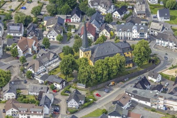 Aerial view, catholic church St. Severin, Wenden, Sauerland, North Rhine-Westphalia, Germany, place