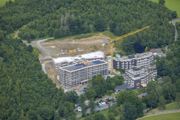 Aerial view, construction site St. Josefsheim, new construction Caritas Centre Wenden, Wenden,