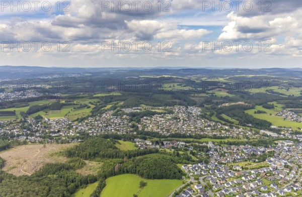 Aerial view, local view Wenden, Sauerland, North Rhine-Westphalia, Germany, DE, Europe, distant