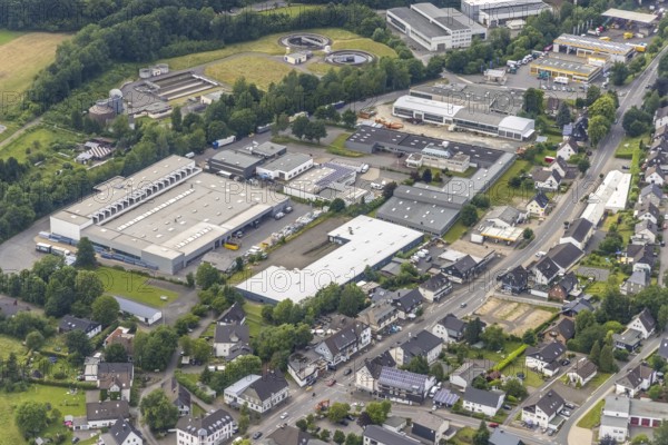Aerial view, sewage treatment plant Wenden, industrial estate Auf dem Ohl, Gerlingen, Wenden,