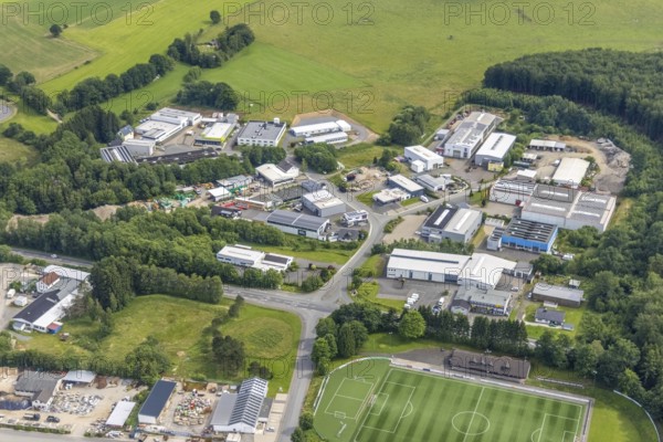 Aerial view, commercial area Hünsborn, Wenden, Sauerland, North Rhine-Westphalia, Germany, DE,