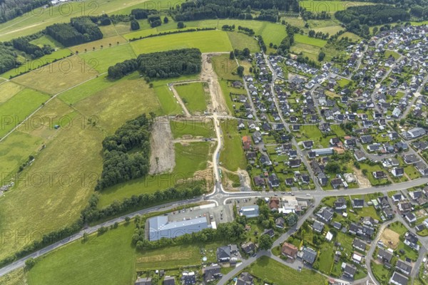 Aerial view, construction site, new development area An der Wahre, for residential buildings,