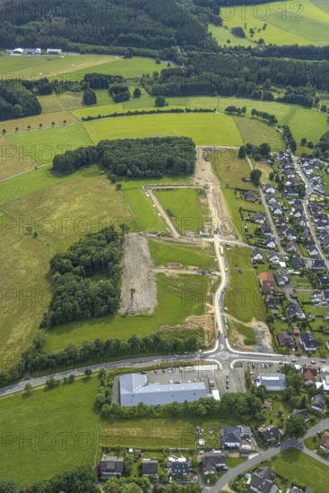 Aerial view, construction site, new development area An der Wahre, for residential buildings,