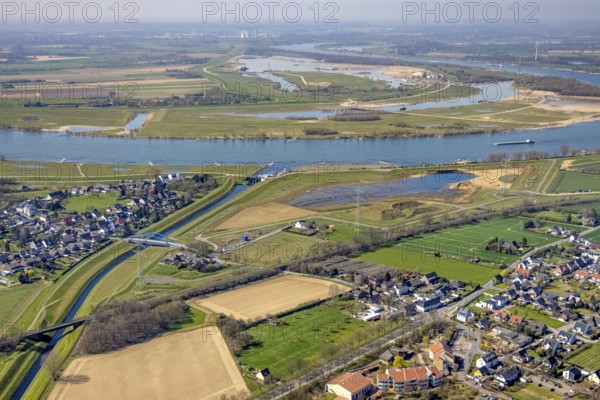 Aerial view, Rhine dyke construction site, Emscher estuary, Emscher estuary drop structure, Emscher