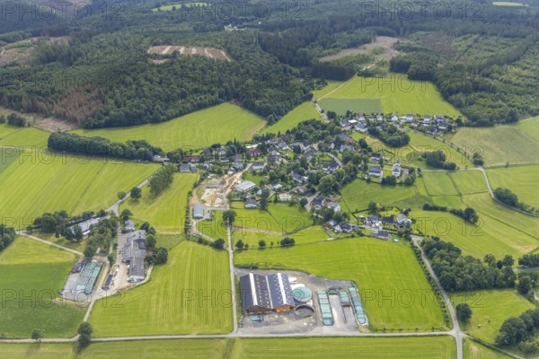 Aerial view, construction site and view of Römershagen, Wenden, Sauerland, North Rhine-Westphalia,