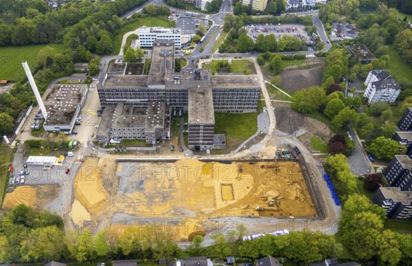 Aerial view, construction site, new clinic building at Helios Klinikum Niederberg, Velbert, Ruhr