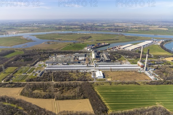 Aerial view, Trimet Aluminium SE, Port of Emmelsum, River Rhine, Rhine estuary Wesel-Datteln Canal,