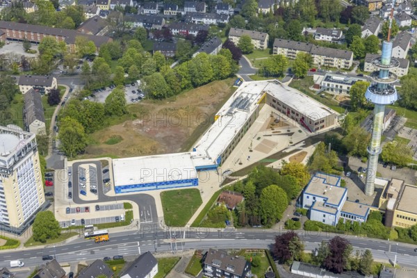 Aerial photo, primary school Kastanienallee, telecommunications tower Velbert, Velbert, Ruhr area,
