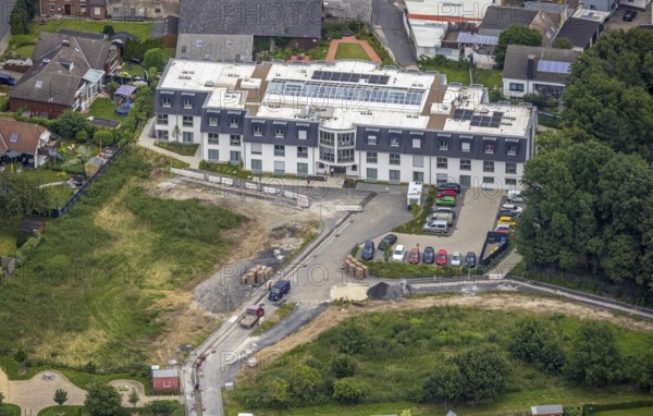 Aerial view, construction site at the nursing home complex Haus am Hellweg, Hemmerde, Unna, Ruhr