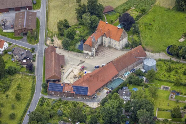 Aerial view, architectural monument, Haus Westhemmerde, farm, Westhemmerde, Unna, Ruhr area, North
