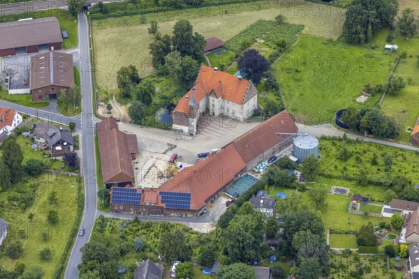 Aerial view, architectural monument, Haus Westhemmerde, farm, Westhemmerde, Unna, Ruhr area, North