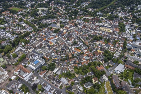 Aerial view, old town centre, construction site and renovation of the evang. City church, Old town