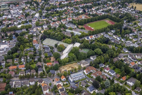 Aerial view, Peter-Weiss-Gesamtschule, construction site at Kessebürener Weg, Unna, Ruhr area,