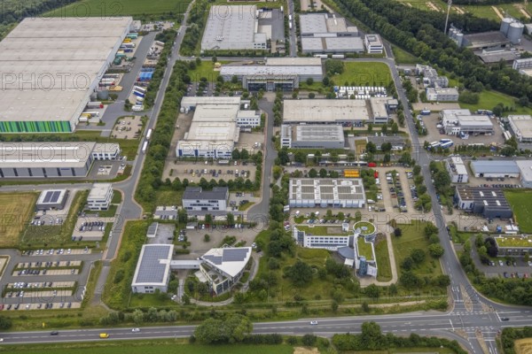 Aerial view, company building PVS / Westfalen-Süd rkV medical billing, Stadtwerke Unna, commercial