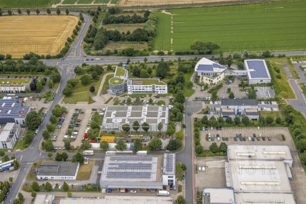 Aerial view, company building PVS / Westfalen-Süd rkV medical billing, Stadtwerke Unna, commercial