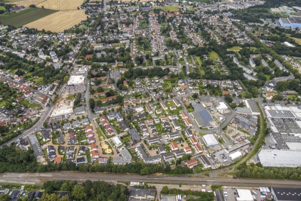 Aerial view, construction site and new construction Aldi supermarket Kamener Straße, Rewe