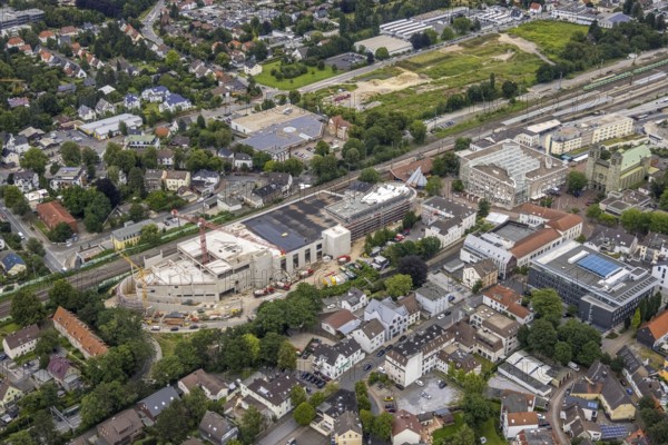 Aerial view, construction site and new building shopping centre, formerly Bremme mill site, town