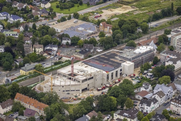Aerial view, construction site and new building shopping centre, formerly Mühle Bremme site, Unna,