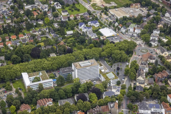 Aerial view, district administration and district house Unna, roundabout and construction site