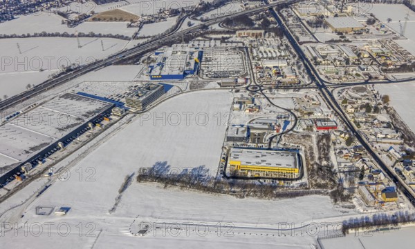 Aerial view, commercial area Unna-Kamen, central warehouse for Woolworth, ERL euro retail logistics