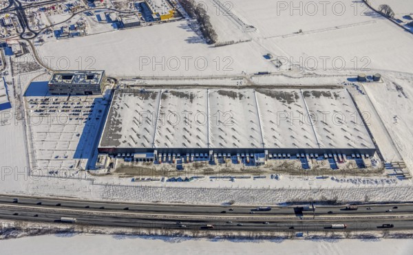 Aerial view, commercial area Unna-Kamen, central warehouse for Woolworth, ERL euro retail logistics