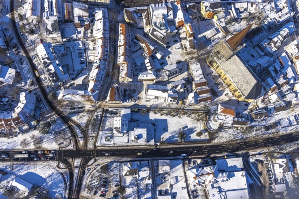 Aerial view, renovation building site Evang. Stadtkirche, editorial building Hellweger Anzeiger,