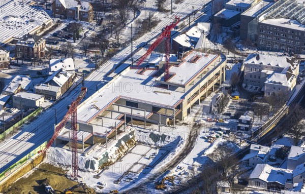 Aerial view, construction site new building shopping centre, former site Mühle Bremme, Unna, Ruhr