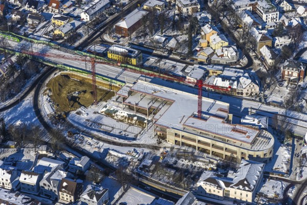 Aerial view, construction site new building shopping centre, former site Mühle Bremme, Unna, Ruhr