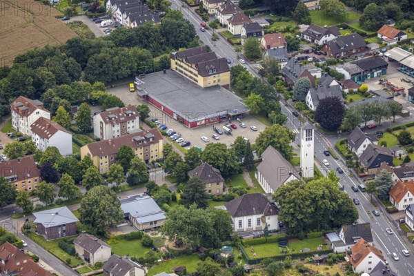 Aerial view, Edeka supermarket, Friedenskirche Maßen, Maßen, Unna, Ruhr area, North