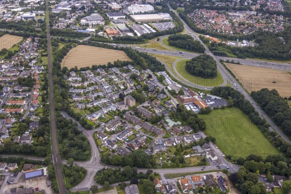 Aerial view, housing estate Unnaer Straße, Caravanzeit GmbH, at the motorway exit motorway A1 and