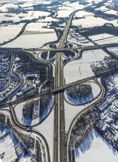 Aerial view, motorway junction Dortmund-Unna, A44 and A1, Maßen, Unna, Ruhr area, North