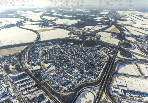 Aerial view, motorway junction Dortmund-Unna, A44 and A1, Maßen, Unna, Ruhr area, North