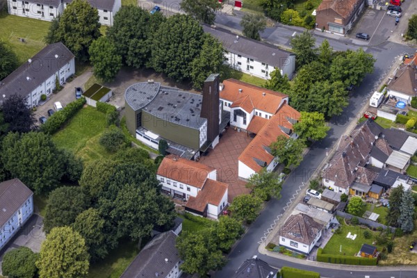 Aerial view, Coptic Orthodox Patriarchate Church of St. Mary and St. Philopater Mercurius, Maßen,