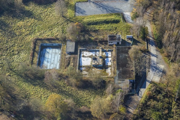Aerial view, former outdoor swimming pool at the Sorpesee in the district Amecke in Sundern,