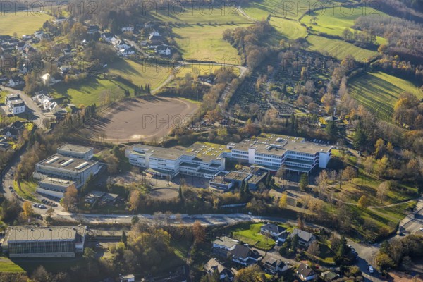 Aerial view, school centre with Städt. Gymnasium and Gemeinschaftshauptschule in Sundern,