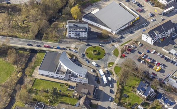 Aerial view, roundabout Hachener Straße and federal road 229, Hachen, Sundern, Sauerland, North