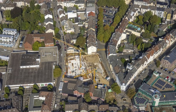 Aerial view, construction site and new building between Neumarkt and Schulstraße in Schwelm, Ruhr
