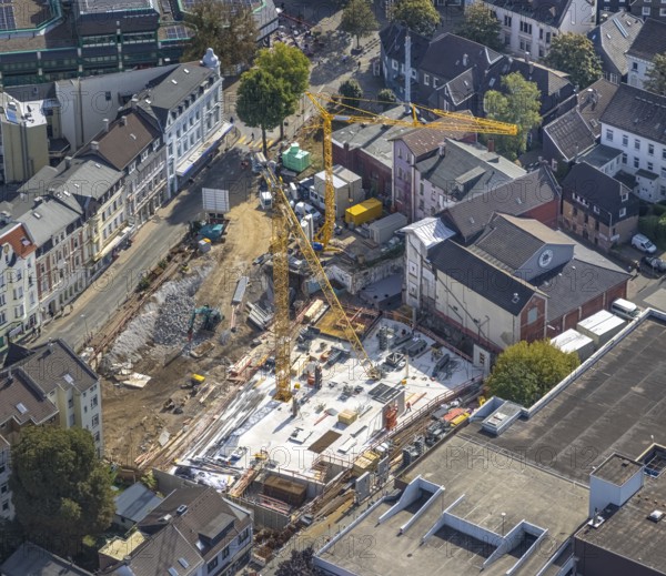 Aerial view, construction site and new building between Neumarkt and Schulstraße in Schwelm, Ruhr
