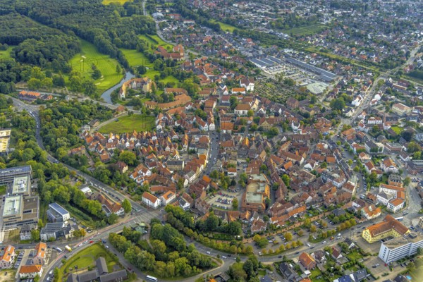 Aerial view, Burgsteinfurt Castle, also known as Steinfurt Castle, in the Burgsteinfurt district of