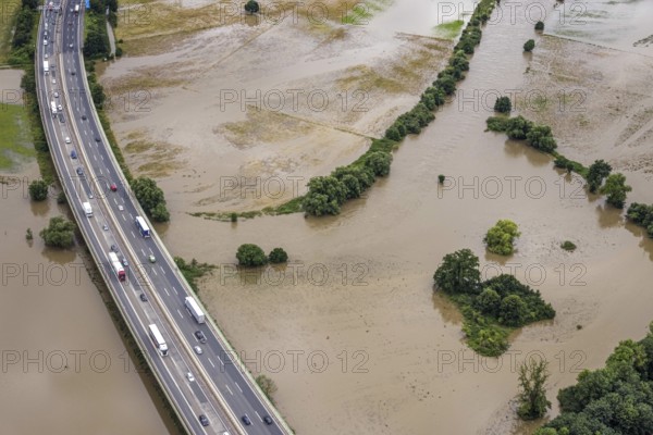 Aerial photo, Ruhr flood, Ruhr bridge of the Sauerland line A45, motorway bridge A45, Wandhofen,