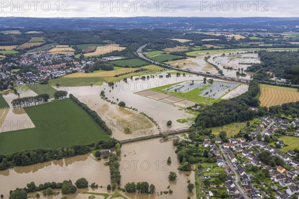 Aerial photo, Ruhr flood, Wandhofen, Schwerte, Ruhr area, North Rhine-Westphalia, Germany, DE,